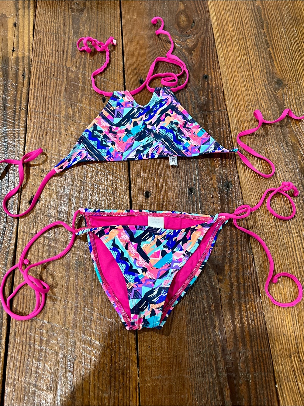 Dippin' Daisy's Pink-Trim Multicolor Geometric Girls' Two-Piece Bikini